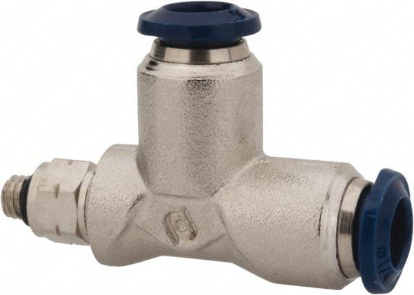 Value Collection - 1/8" Outside Diam, 10-32 Universal, Nickel Plated Brass Push-to-Connect Tube Male Swivel Run Tee - 250 Max psi, Tube to Universal Thread Connection, Buna O-Ring - Americas Industrial Supply