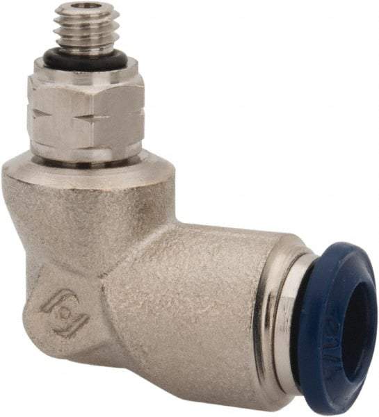 Value Collection - 1/4" Outside Diam, 10-32 Universal, Nickel Plated Brass Push-to-Connect Tube Male Swivel Elbow - 250 Max psi, Tube to Universal Thread Connection, Buna O-Ring - Americas Industrial Supply