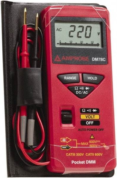 Amprobe - 3156830, CAT II, CAT 0, 600 VAC/VDC, Digital Average Responding Multimeter - 32 mOhm, Measures Voltage, Resistance - Americas Industrial Supply