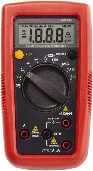 Amprobe - 4018624, CAT III, 600 VAC/VDC, Digital Auto Ranging Manual Ranging Multimeter - 20 mOhm, Measures Voltage, Current, Resistance - Americas Industrial Supply