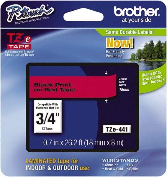 Brother - 3/4" Wide x 314.4" Long, Red Plastic/Paper Tape Cassette - For Label Maker - Americas Industrial Supply