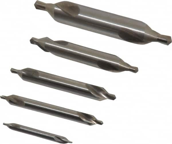 Chicago-Latrobe - 5 Piece, #1 to 5, 1/8 to 7/16" Body Diam, 3/64 to 3/16" Point Diam, Plain Edge, High Speed Steel Combo Drill & Countersink Set - 60° Incl Angle, 1/8 to 2-3/4" OAL, Double End, 217 Series Compatibility - Americas Industrial Supply