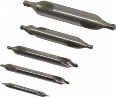 Chicago-Latrobe - 5 Piece, #1 to 5, 1/8 to 7/16" Body Diam, 3/64 to 3/16" Point Diam, Plain Edge, High Speed Steel Combo Drill & Countersink Set - 60° Incl Angle, 1/8 to 2-3/4" OAL, Double End, 217 Series Compatibility - Americas Industrial Supply