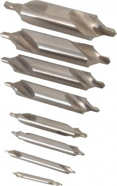 Chicago-Latrobe - 8 Piece, #11 to 18, 1/8 to 3/4" Body Diam, 3/64 to 1/4" Point Diam, Bell Edge, High Speed Steel Combo Drill & Countersink Set - 60° Incl Angle, 1/8 to 3-1/2" OAL, Double End, 217B Series Compatibility - Americas Industrial Supply