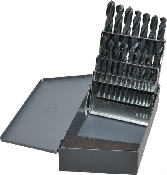 Chicago-Latrobe - 1/16 to 1/2", 135° Point, Oxide Finish, High Speed Steel Screw Machine Length Drill Bit Set - Americas Industrial Supply