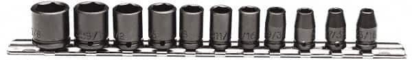 Proto - 11 Piece 1/4" Drive Impact Socket Set - 6 Points, 3/16" to 5/8" Range, Inch Measurement Standard - Americas Industrial Supply