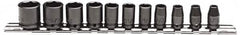 Proto - 11 Piece 1/4" Drive Impact Socket Set - 6 Points, 3/16" to 5/8" Range, Inch Measurement Standard - Americas Industrial Supply