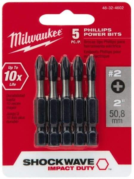 Milwaukee Tool - #2 Phillips Screwdriver Bit - 1/4" Hex Drive, 2" OAL - Americas Industrial Supply