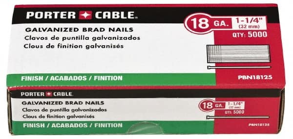 Porter-Cable - 18 Gauge 5/8" Long Brad Nails for Power Nailers - Grade 2 Steel, Galvanized Finish, Brad Head, Chisel Point - Americas Industrial Supply