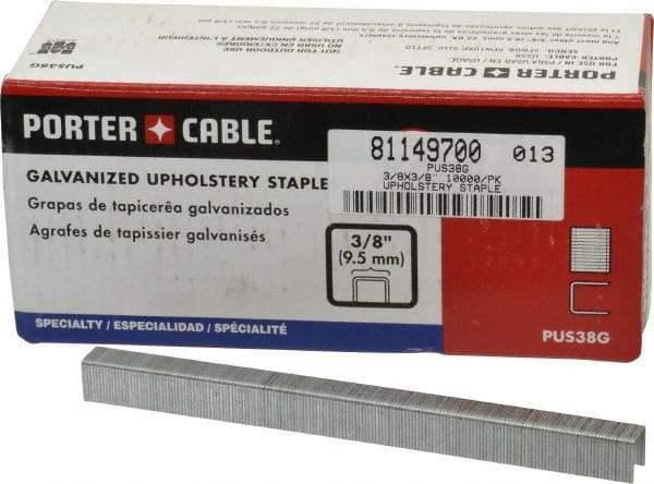 Porter-Cable - 3/8" Long x 3/8" Wide, 22 Gauge Crowned Construction Staple - Grade 2 Steel, Galvanized Finish - Americas Industrial Supply