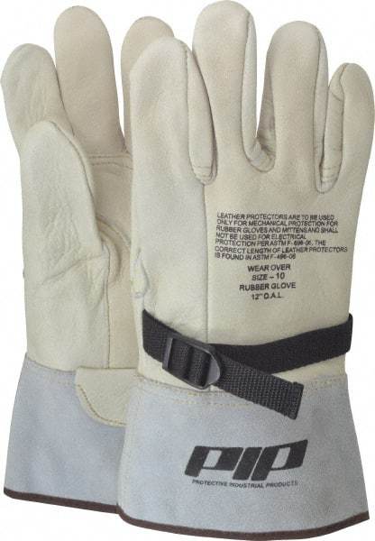 Novax - Class 1 & 2, Size XL (10), 12" Long, Grain Cowhide Leather Protector - Natural, Not for Electrical Protection (ASTM F696-02), Wear Over Rubber Insulating Gloves, ASTM F696-02 - Americas Industrial Supply