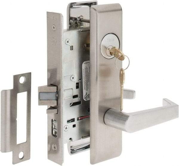 Yale - Extra Heavy Duty Entrance Lever Lockset - 2-3/4" Back Set, Standard Mortise Cylinder, Satin Chrome Finish - Americas Industrial Supply