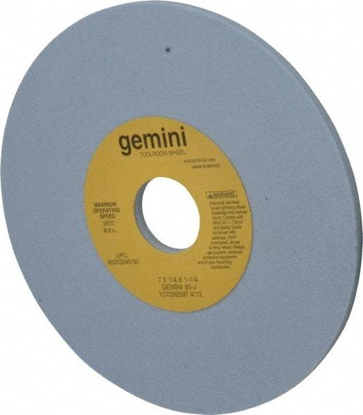Norton - 7" Diam x 1-1/4" Hole x 1/4" Thick, J Hardness, 80 Grit Surface Grinding Wheel - Aluminum Oxide, Type 1, Medium Grade, 3,600 Max RPM, No Recess - Americas Industrial Supply