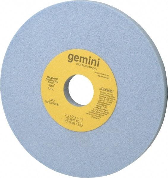 Norton - 7" Diam x 1-1/4" Hole x 1/2" Thick, J Hardness, 60 Grit Surface Grinding Wheel - Aluminum Oxide, Type 1, Medium Grade, 3,600 Max RPM, No Recess - Americas Industrial Supply