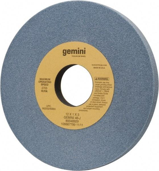 Norton - 12" Diam x 3" Hole x 1" Thick, J Hardness, 46 Grit Surface Grinding Wheel - Aluminum Oxide, Type 1, Coarse Grade, 2,705 Max RPM, No Recess - Americas Industrial Supply