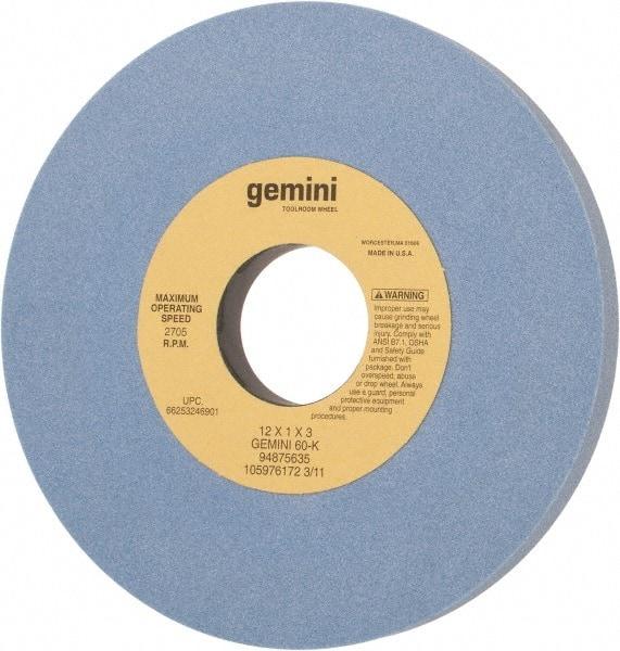 Norton - 12" Diam x 3" Hole x 1" Thick, K Hardness, 60 Grit Surface Grinding Wheel - Aluminum Oxide, Type 1, Medium Grade, 2,705 Max RPM, No Recess - Americas Industrial Supply