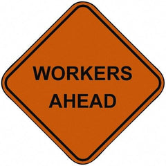 PRO-SAFE - "Workers Ahead", 48" Wide x 48" High, Nylon Construction Roadway Signs - Orange, Square, Sign Stand Mount - Americas Industrial Supply