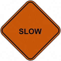 PRO-SAFE - "Slow", 48" Wide x 48" High, Nylon Construction Roadway Signs - Orange, Square, Sign Stand Mount - Americas Industrial Supply