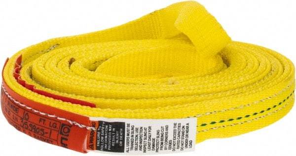 Lift-All - 10' Long x 1" Wide, 3,200 Lb Vertical Capacity, 2 Ply, Polyester Web Sling - 2,500 Lb Choker Capacity, Yellow - Americas Industrial Supply