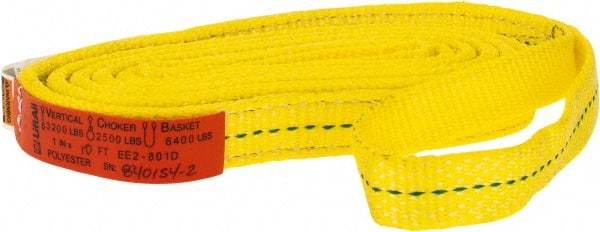 Lift-All - 10' Long x 1" Wide, 3,200 Lb Vertical Capacity, 2 Ply, Polyester Web Sling - 2,500 Lb Choker Capacity, Yellow - Americas Industrial Supply