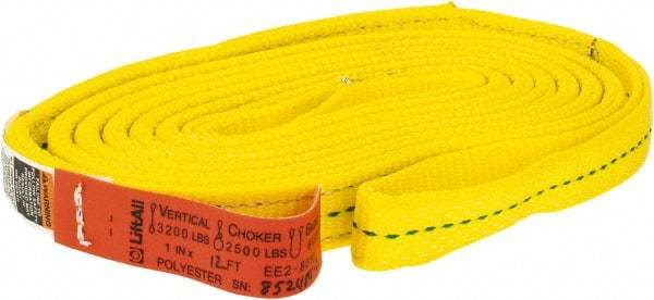 Lift-All - 12' Long x 1" Wide, 3,200 Lb Vertical Capacity, 2 Ply, Polyester Web Sling - 2,500 Lb Choker Capacity, Yellow - Americas Industrial Supply