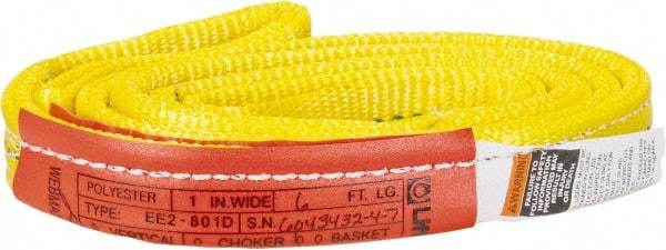 Lift-All - 6' Long x 1" Wide, 3,200 Lb Vertical Capacity, 2 Ply, Polyester Web Sling - 2,500 Lb Choker Capacity, Yellow - Americas Industrial Supply