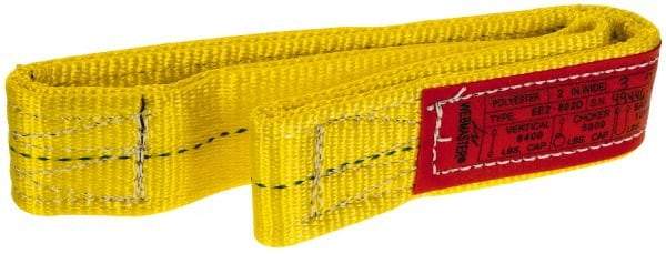 Lift-All - 3' Long x 2" Wide, 6,400 Lb Vertical Capacity, 2 Ply, Polyester Web Sling - 5,000 Lb Choker Capacity, Yellow - Americas Industrial Supply