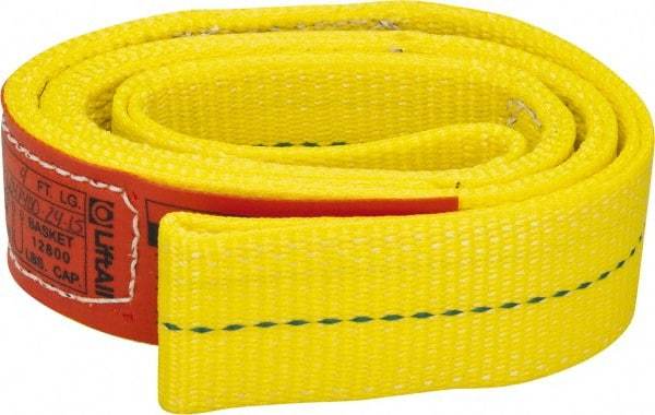 Lift-All - 4' Long x 2" Wide, 6,400 Lb Vertical Capacity, 2 Ply, Polyester Web Sling - 5,000 Lb Choker Capacity, Yellow - Americas Industrial Supply