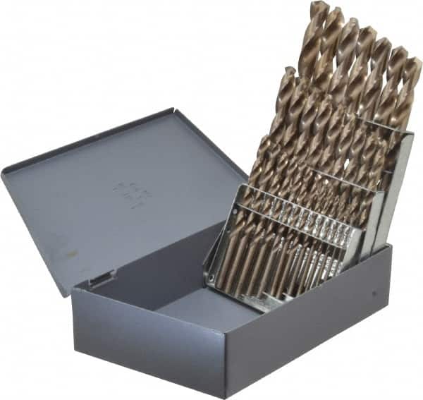 Chicago-Latrobe - 1/16 to 1/2", 135° Point, Gold Finish, Cobalt Jobber Length Drill Bit Set - Americas Industrial Supply