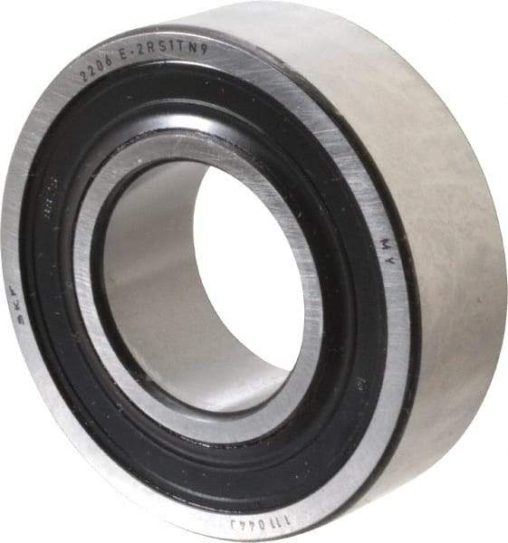 SKF - 30mm Bore Diam, 62mm OD, Double Seal Self Aligning Radial Ball Bearing - 20mm Wide, 2 Rows, Round Bore, 1,510 Lb Static Capacity, 5,350 Lb Dynamic Capacity - Americas Industrial Supply