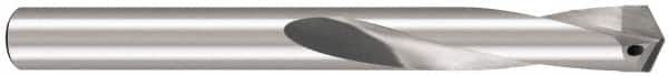CJT - 1/4" 125° Spiral Flute Carbide-Tipped Screw Machine Drill Bit - Bright Finish, Right Hand Cut, 1-17/32" Flute Length, 3-15/16" OAL, Faceted Point, Straight Shank, Through Coolant - Americas Industrial Supply