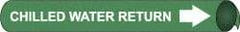 NMC - Pipe Marker with Chilled Water Return Legend and Arrow Graphic - 10 to 10" Pipe Outside Diam, White on Green - Americas Industrial Supply