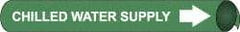 NMC - Pipe Marker with Chilled Water Supply Legend and Arrow Graphic - 10 to 10" Pipe Outside Diam, White on Green - Americas Industrial Supply