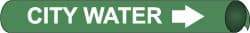 NMC - Pipe Marker with City Water Legend and Arrow Graphic - 3-3/8 to 4-1/2" Pipe Outside Diam, White on Green - Americas Industrial Supply