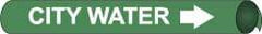 NMC - Pipe Marker with City Water Legend and Arrow Graphic - 1-1/8 to 2-3/8" Pipe Outside Diam, White on Green - Americas Industrial Supply