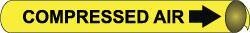 NMC - Pipe Marker with Compressed Air Legend and Arrow Graphic - 3-3/8 to 4-1/2" Pipe Outside Diam, Black on Yellow - Americas Industrial Supply