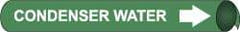 NMC - Pipe Marker with Condenser Water Legend and Arrow Graphic - 2-1/2 to 3-1/4" Pipe Outside Diam, White on Green - Americas Industrial Supply