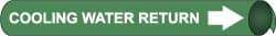 NMC - Pipe Marker with Cooling Water Return Legend and Arrow Graphic - 1-1/8 to 2-3/8" Pipe Outside Diam, White on Green - Americas Industrial Supply