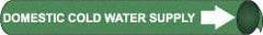 NMC - Pipe Marker with Domestic Cold Water Supply Legend and Arrow Graphic - 10 to 10" Pipe Outside Diam, White on Green - Americas Industrial Supply