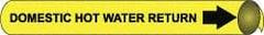 NMC - Pipe Marker with Domestic Hot Water Return Legend and Arrow Graphic - 10 to 10" Pipe Outside Diam, Black on Yellow - Americas Industrial Supply