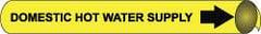 NMC - Pipe Marker with Domestic Hot Water Supply Legend and Arrow Graphic - 10 to 10" Pipe Outside Diam, Black on Yellow - Americas Industrial Supply