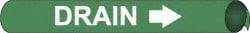 NMC - Pipe Marker with Drain Legend and Arrow Graphic - 3-3/8 to 4-1/2" Pipe Outside Diam, White on Green - Americas Industrial Supply