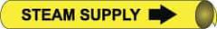 NMC - Pipe Marker with Steam Supply Legend and Arrow Graphic - 1-1/8 to 2-3/8" Pipe Outside Diam, Black on Yellow - Americas Industrial Supply