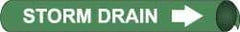 NMC - Pipe Marker with Storm Drain Legend and Arrow Graphic - 10 to 10" Pipe Outside Diam, White on Green - Americas Industrial Supply