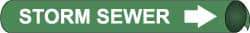 NMC - Pipe Marker with Storm Sewer Legend and Arrow Graphic - 2-1/2 to 3-1/4" Pipe Outside Diam, White on Green - Americas Industrial Supply