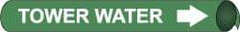 NMC - Pipe Marker with Tower Water Legend and Arrow Graphic - 2-1/2 to 3-1/4" Pipe Outside Diam, White on Green - Americas Industrial Supply