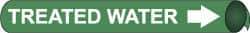 NMC - Pipe Marker with Treated Water Legend and Arrow Graphic - 2-1/2 to 3-1/4" Pipe Outside Diam, White on Green - Americas Industrial Supply