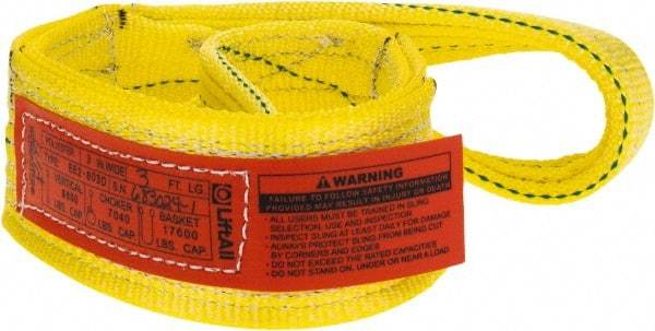 Lift-All - 3' Long x 3" Wide, 8,600 Lb Vertical Capacity, 2 Ply, Polyester Web Sling - 6,900 Lb Choker Capacity, Yellow - Americas Industrial Supply