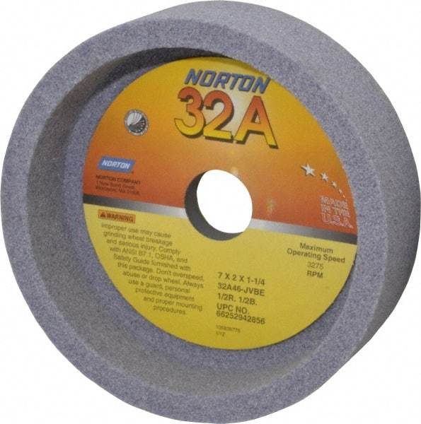 Norton - 7" Diam, 1-1/4" Hole Size, 2" Overall Thickness, 46 Grit, Type 6 Tool & Cutter Grinding Wheel - Coarse Grade, Aluminum Oxide, J Hardness, Vitrified Bond, 3,275 RPM - Americas Industrial Supply