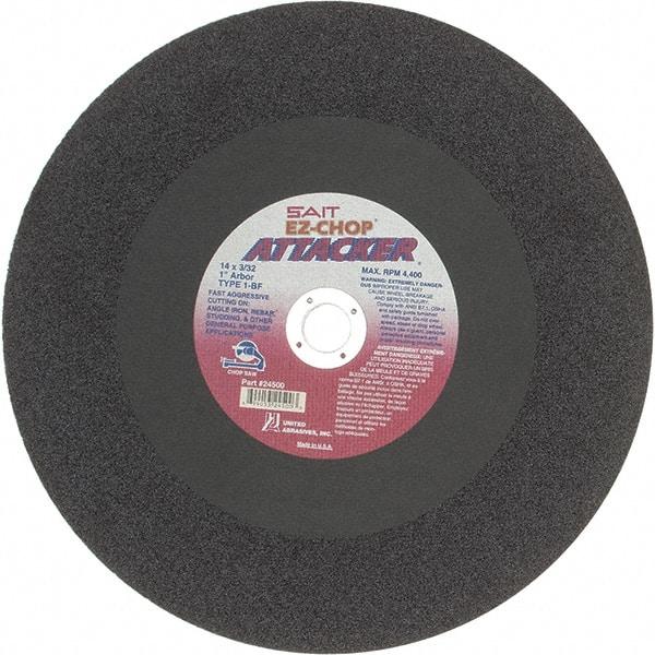 Sait - 14" Aluminum Oxide Cutoff Wheel - 3/32" Thick, 1" Arbor, 4,400 Max RPM, Use with Chop Saws - Americas Industrial Supply